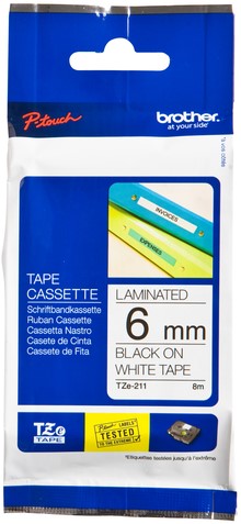 Labeltape Brother P-touch TZE-211 6mm zwart op wit
