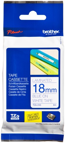 Labeltape Brother P-touch TZE-243 18mm blauw op wit