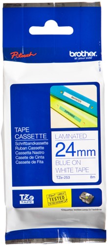 Labeltape Brother P-touch TZE-253 24mm blauw op wit