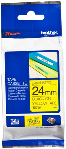 Labeltape Brother P-touch TZE-651 24mm zwart op geel