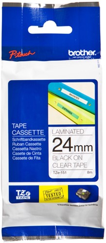 Labeltape Brother P-touch TZE-151 24mm zwart op transparant