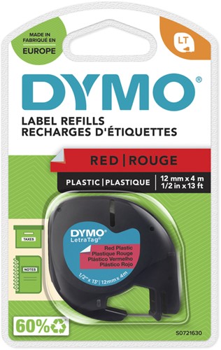 Labeltape Dymo Letratag 91203 plastic 12mm zwart op rood