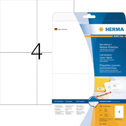 Etiket HERMA 4229 105x148mm A6 correctie wit 100 stuks