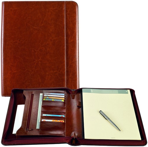Schrijfmap Brepols A4 Palermo luxe  met rits en blok bruin