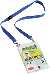 Badge Durable voor evenementen A6 met koord blauw