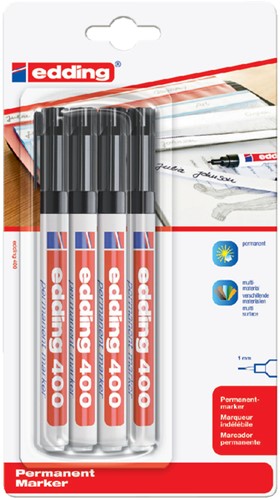 Viltstift edding 400 rond zwart 1mm blister à 4st