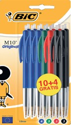 Balpen Bic M10 assorti medium blister à 10+4 gratis