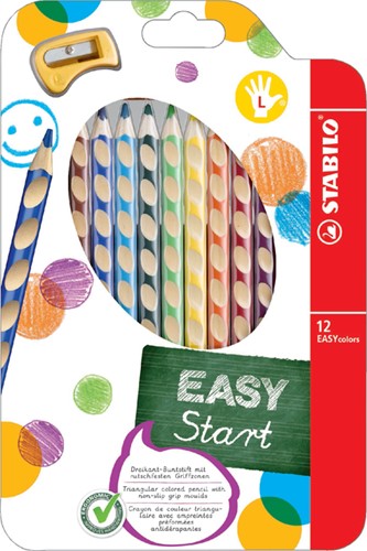 Kleurpotloden STABILO Easycolors linkshandig etui à 12 kleuren met puntenslijper