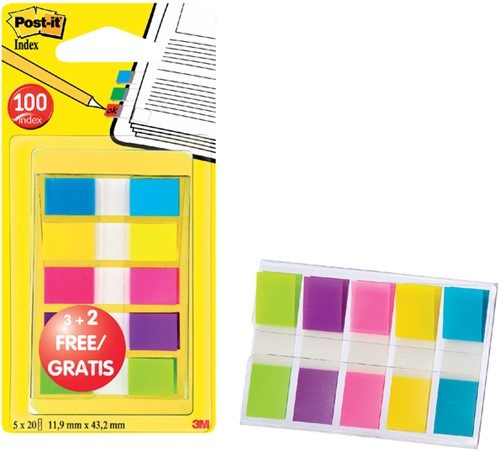 Indextabs 3M Post-it 6835CBP smal assorti 3+2 gratis