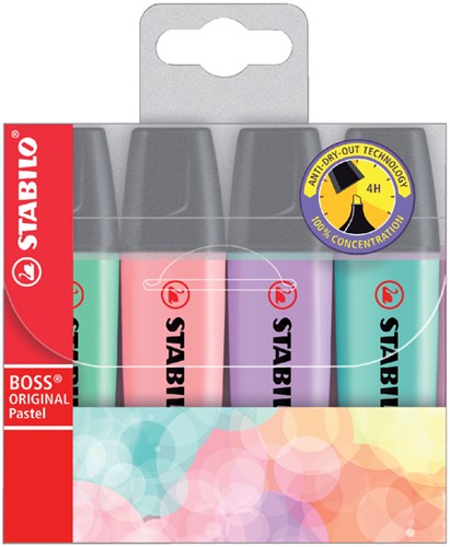 Markeerstift STABILO Boss Original 70/4 pastel etui à 4 kleuren