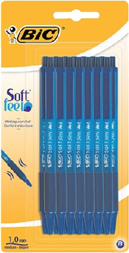 Balpen Bic Soft Feel Clic Grip blauw medium blister à 15st
