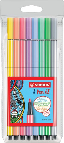 Viltstift STABILO Pen 68 pastel etui à 8 kleuren
