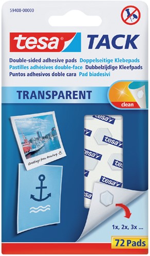Dubbelzijdige kleefpads Tesa tack transparant 72stuks