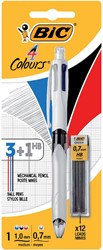 Balpen Bic 3kleuren met vulpotlood HB 0.7mm in blister