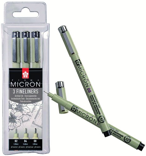 Fineliner Sakura Pigma Micron set à 3 schrijfbreedtes fijn zwart-3