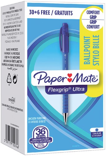 Balpen Paper Mate Flexgrip Ultra medium blauw valuepack 30+6 gratis-3