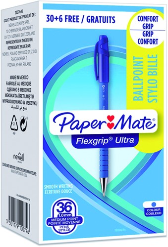 Balpen Paper Mate Flexgrip Ultra medium blauw valuepack 30+6 gratis-3