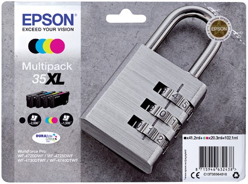 Inktcartridge Epson 35XL T3596 zwart + 3 kleuren HC