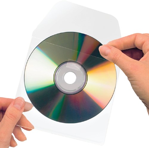 Cd/dvd Hoes 3L 127x127mm met klep zelfklevend transparant-2