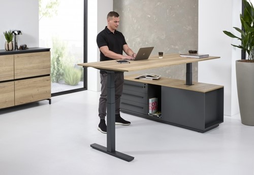 Hoekbureau 224x180cm zit/sta met ladenblok