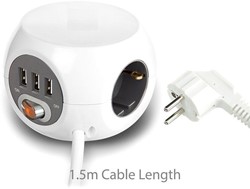 Dobbelsteen opbouwunit 3x230V, 3xUSB, 1,5meter