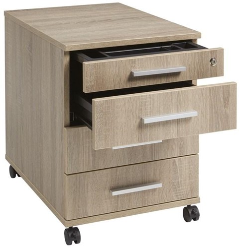 Verrijdbaar ladeblok Manager 3 laden + pennenlade - Blad- Eiken Donker