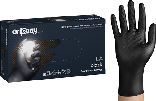 Nitrilhandschoen Meerkantoor L zwart extra grip doos/50 stuks