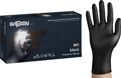 Nitrilhandschoen Meerkantoor M zwart extra grip doos/50 stuks