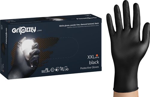 Nitrilhandschoen Meerkantoor XXL zwart extra grip doos/50 stuks