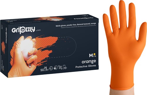 Nitrilhandschoen Meerkantoor M oranje extra grip doos/50 stuks