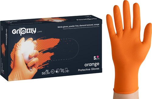 Nitrilhandschoen Meerkantoor S oranje extra grip doos/50 stuks