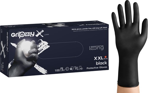 Nitrilhandschoen Meerkantoor XXL zwart extra lang & grip doos/50 stuks